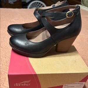 Dansko Black Leather Chunky Heels